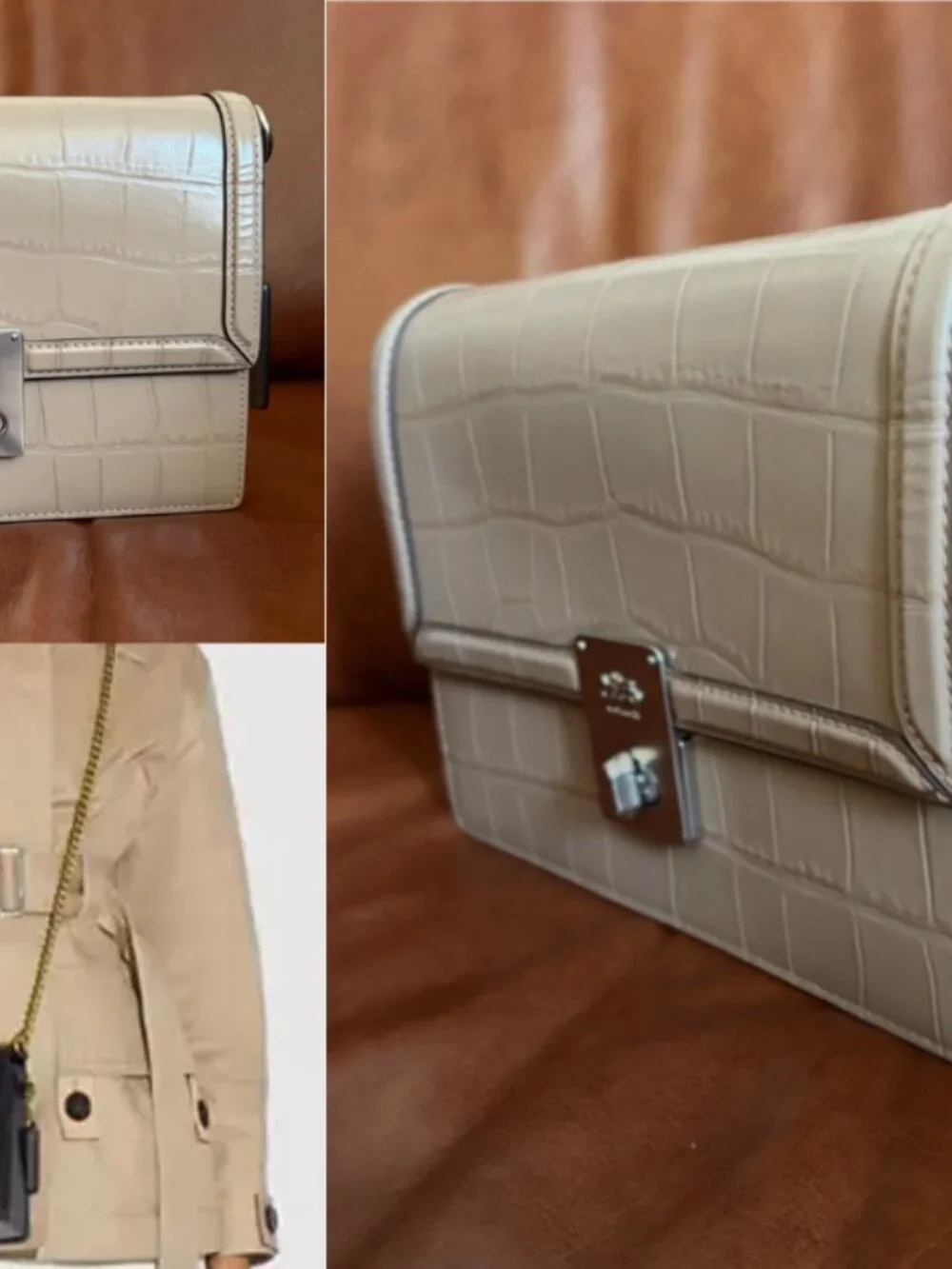 Coach Croc-Embossed Cream Crossbody with Black Trim